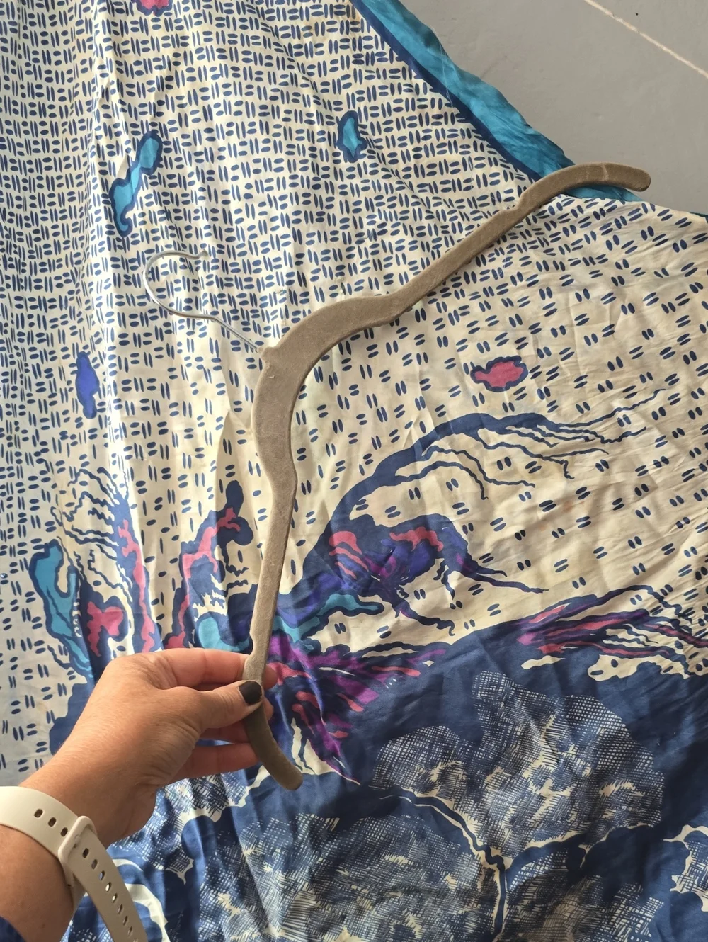 Vintage 60s 70s  Large Silk Scarf *Damaged - Abstract Design Blue Purple White